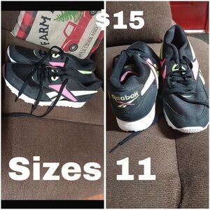 Reebok Kids Black Sneakers with Pink and Green Accents